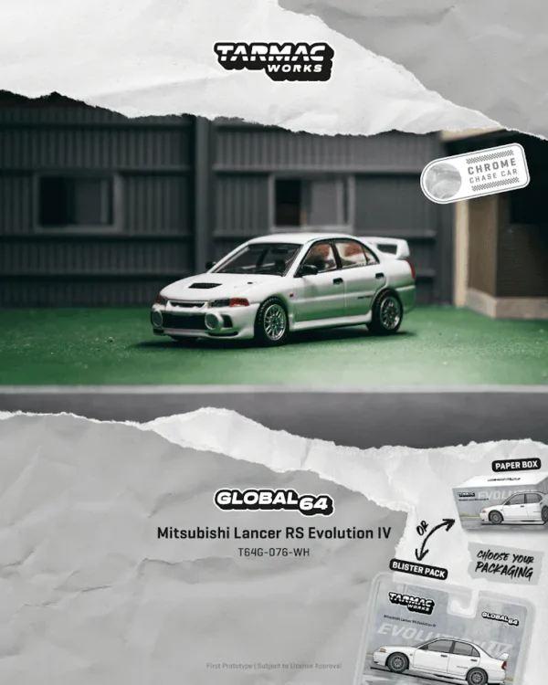 T64G-076-WH (預訂 Pre Order) TARMAC Works GLOBAL64 T64G-076-WH 1/64 Mitsubishi Lancer RS Evolution IV White (紙盒包裝)