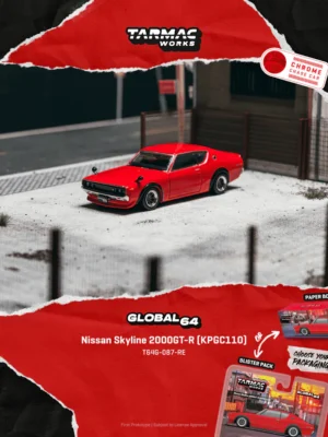 T64G-087-RE (預訂 Pre Order) TARMAC Works GLOBAL64 T64G-087-RE 1/64 Nissan Skyline 2000GT-R (KPGC110) Red (紙盒包裝)