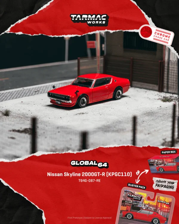 (預訂 Pre Order) TARMAC Works GLOBAL64 T64G-087-RE 1/64 Nissan Skyline 2000GT-R (KPGC110) Red (紙盒包裝)