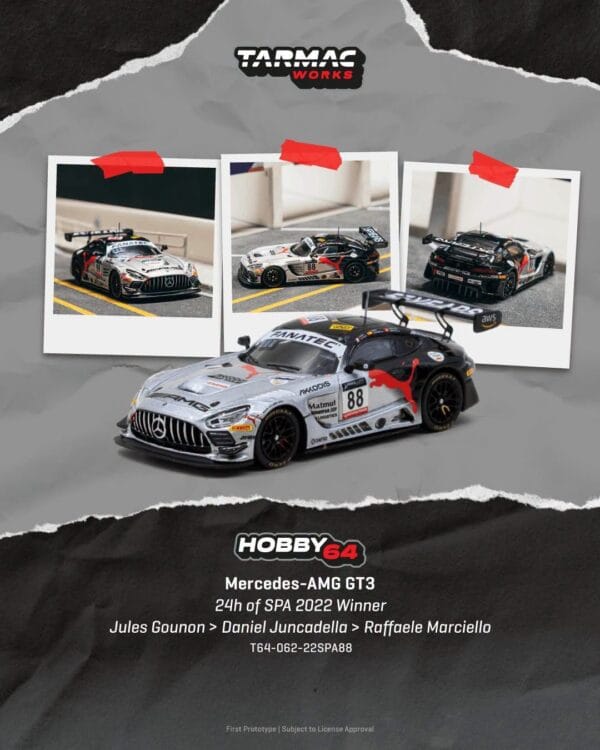 T64-062-22SPA88 (預訂 Pre Order) TARMAC Works HOBBY64 T64-062-22SPA88 1/64 Mercedes-AMG GT3 24h of SPA 2022 Winner