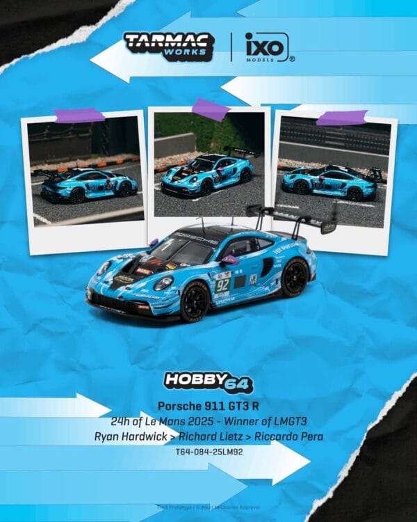 T64-084-25LM92 (預訂 Pre Order) TARMAC Works HOBBY64 T64-084-25LM92 1/64 Porsche 911 GT3 R 24h of Le Mans 2025 - Winner of LMGT3