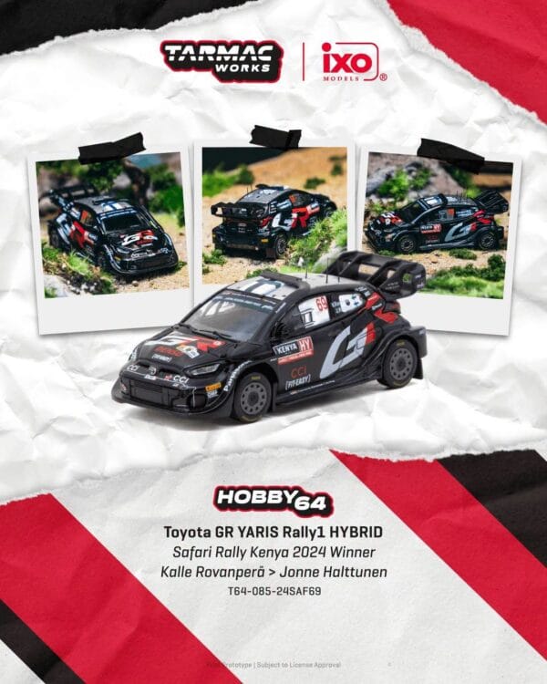 (預訂 Pre Order) TARMAC Works HOBBY64 T64-085-24SAF69 1/64 Toyota GR YARIS Rally1 HYBRID Safari Rally Kenya 2024 Winner