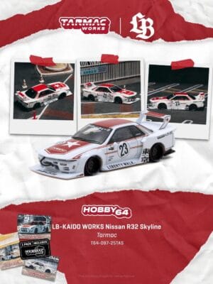 T64-097-25TAS (預訂 Pre Order) TARMAC Works HOBBY64 T64-097-25TAS 1/64 LB-KAIDO WORKS Nissan R32 Skyline Tarmac Model Car + Trading Cards Combo Set