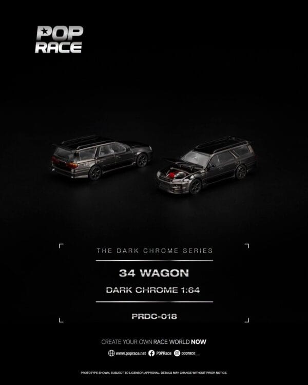 PRDC018 (預訂 Pre Order) Pop Race PRDC018 1/64 Nissan R34 WAGON DARK CHROME