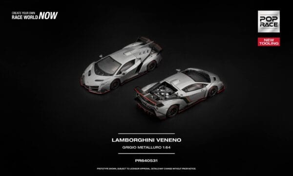 (預訂 Pre Order) Pop Race PR640531 1/64 LAMBORGHINI VENENO GRIGIO METALLURO